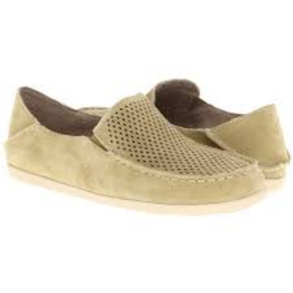 Olukai Womens Nohea Perf Olive/Tapa Suede Loafer Flats shoes sz 9